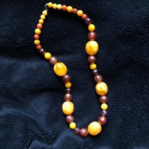 70’s Vintage Large Beaded Necklace Yellow & Amber